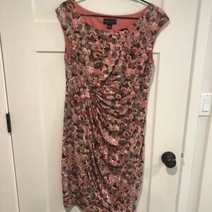 Connected Apparel Peach and Brown Midi Dress